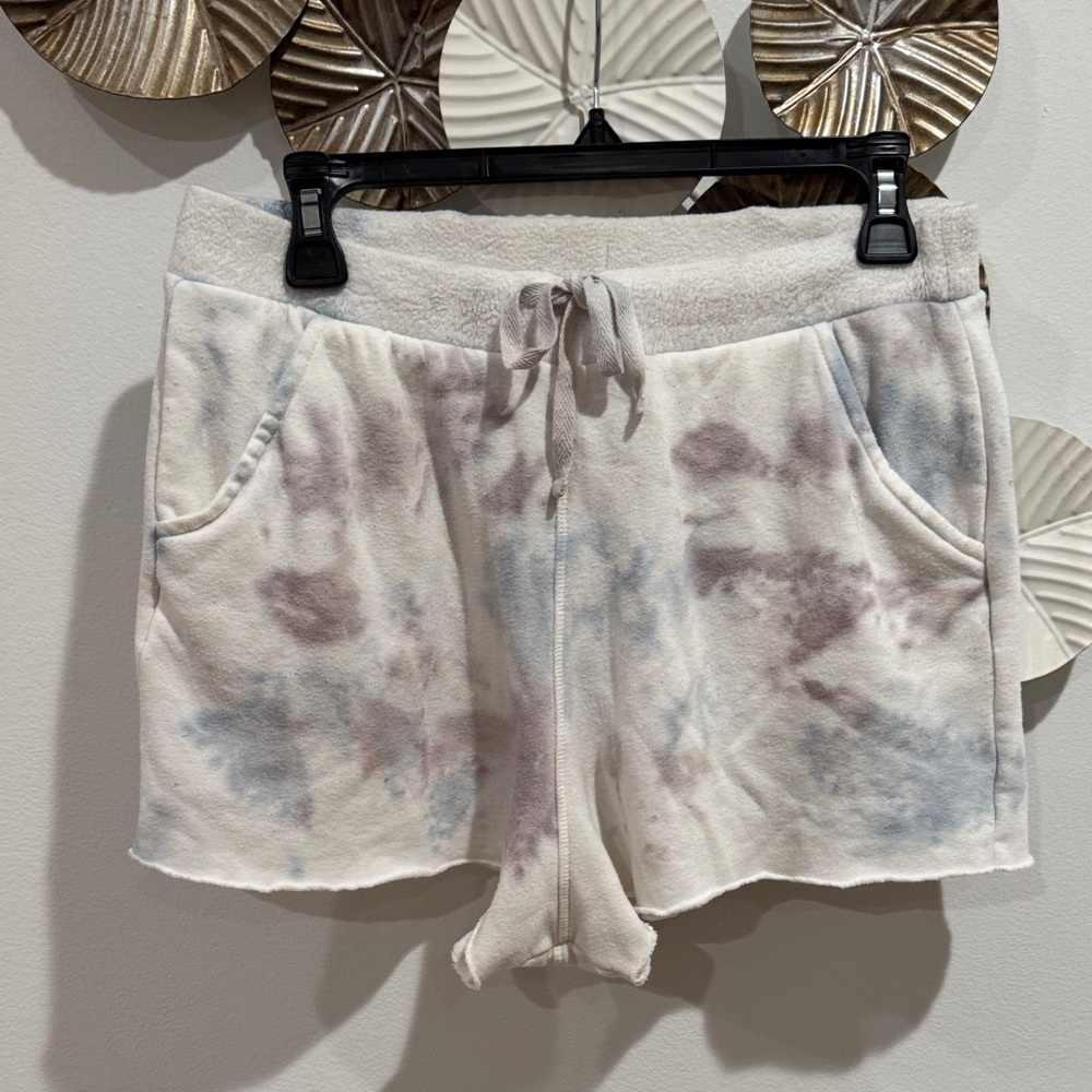 Free People Tie-Dye Athletic Shorts - Cream, Blue, Purple size m